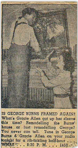 Newspaper clipping of George Burns and Gracie Allen with the painting