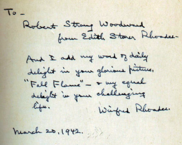 Handwritten note, Edith and Winfred Rhoades