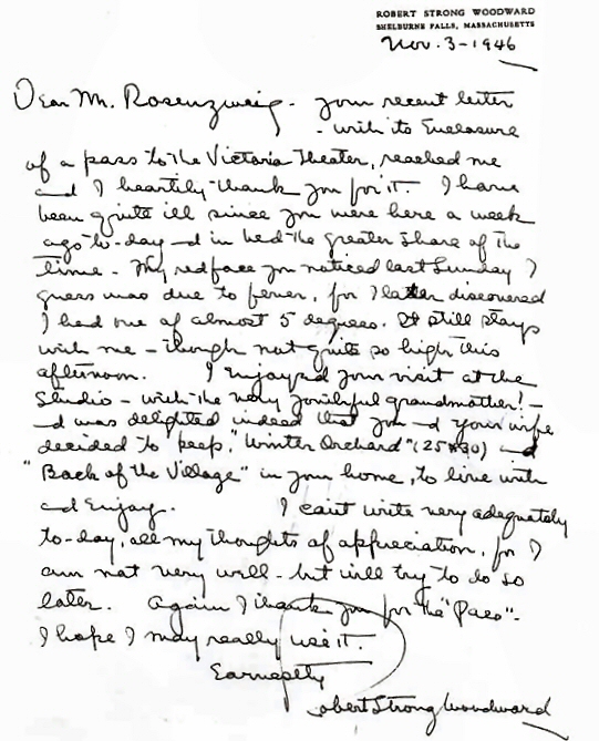 Handwritten letter by RSW to Mr. Rosenzweig