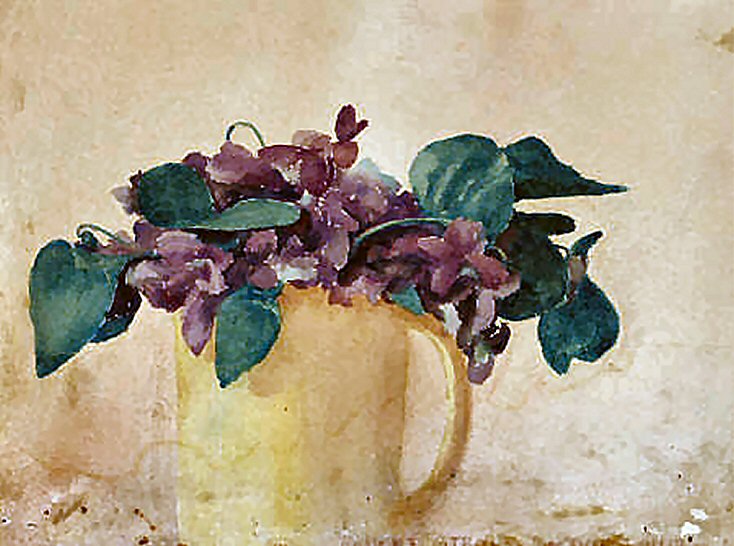 Violets in a Yellow Mug