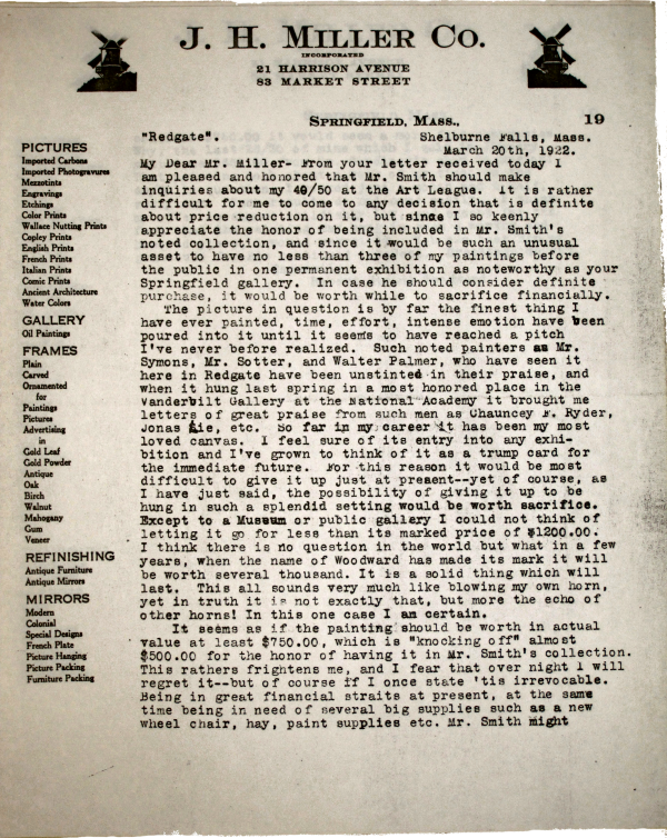 pg 1 of Woodward letter to JH Miller then forwarded to GWV Smith re: Under the Winter Moon