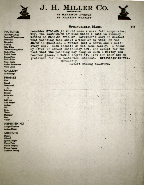 pg 1 of Woodward letter to JH Miller then forwarded to GWV Smith re: Under the Winter Moon