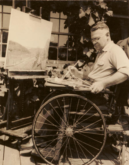  Robert Strong Woodward painting the Clessons River 
				valley from the Southwick back porch.  