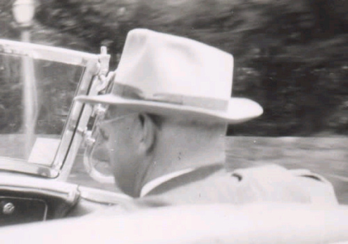 Robert Strong Woodward in front seat of the Packard Phaeton 