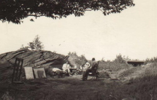 A photo of a cook-out picnic beneath the beech tree.