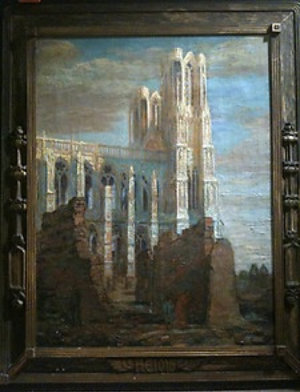An oil painting titled Reims by Joseph Cowell