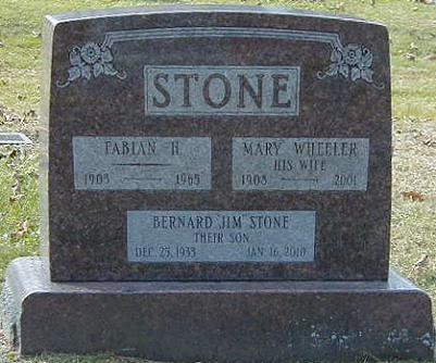 Gravestone of Fabian Stone, his wife and son. 