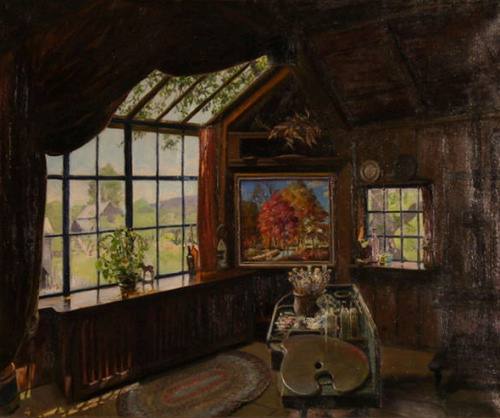  An oil painting of the north corner of the Woodward Studio  