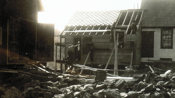  Here the chicken house can be seen being reconstructed while the driveway was being built up. 
