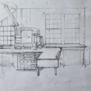 Drawing of RSW's design for his desk area