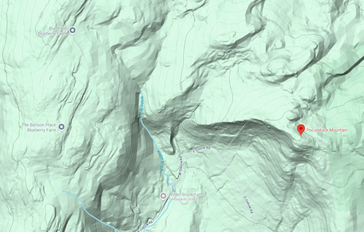 A topographical map of the area