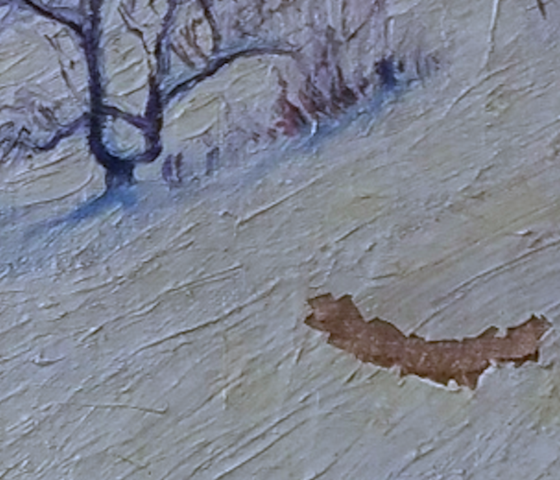 A close up of the chipped paint