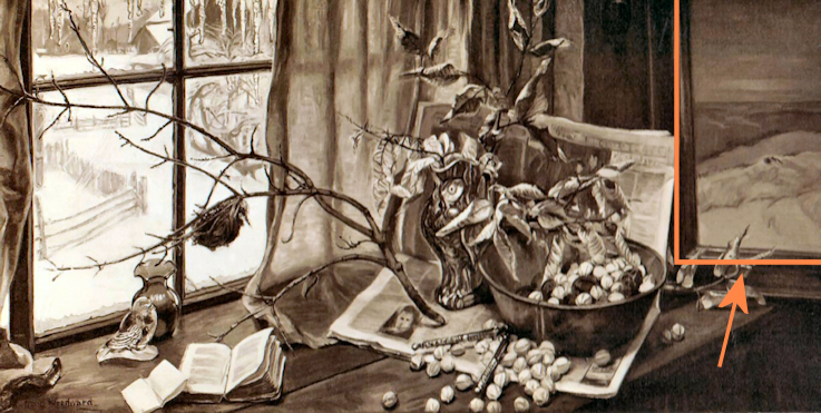 Sepia print labeled 'Winter Pleasures' does not match the actual canvas