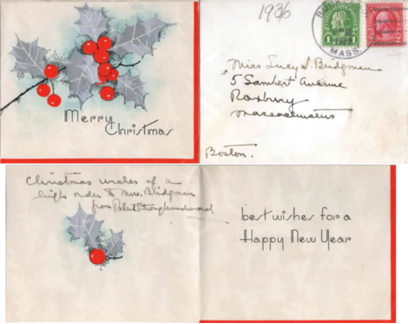 Christmas Card to Lucy Bridgman from RSW in 1936